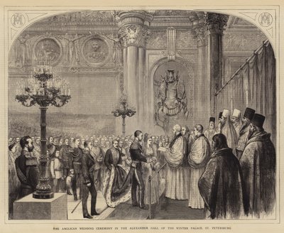 La ceremonia de boda anglicana en el Salón Alexander del Palacio de Invierno, San Petersburgo de English School
