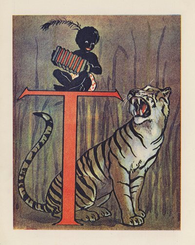 El abecedario de los animales: Letra T, Tigre (litografía en color) de English School