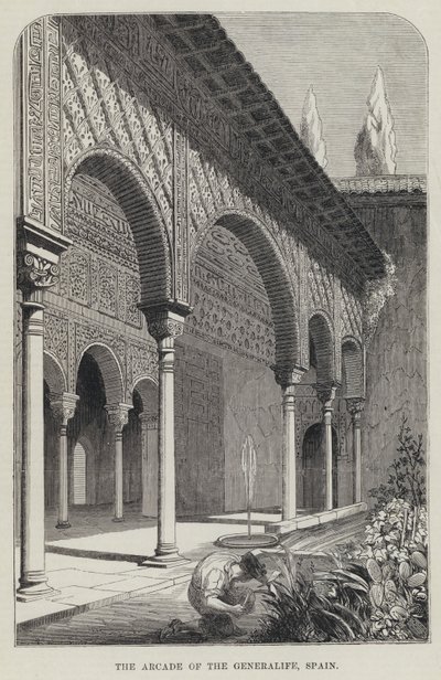 La Arcada del Generalife, España (grabado) de English School