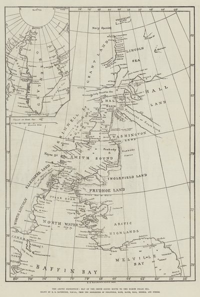 La expedición ártica, mapa de la ruta de Smith Sound al mar polar norte de English School