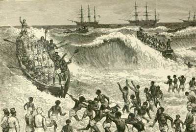 La guerra Ashantee, (desembarco de tropas en la Costa de Oro) de English School
