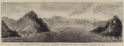 La Guerra Ashantee, Vista de Aquidah, bombardeada por el HMS "Druid", 28 de agosto de 1873 (grabado) de English School
