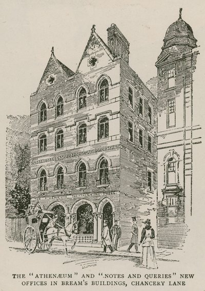 El Ateneo y las nuevas oficinas de Notes and Queries en Breams Buildings, Chancery Lane, Londres de English School