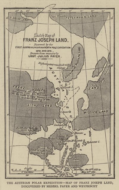 La expedición polar austriaca, mapa de la Tierra de Franz Joseph, descubierta por los señores Payer y Weyprecht de English School