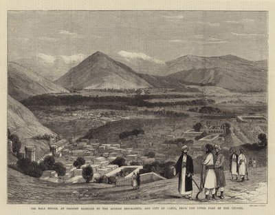 El Bala Hissar, Actualmente Sitiado por los Insurgentes Afganos, y la Ciudad de Kabul, desde la Parte Superior de la Ciudadela (grabado) de English School