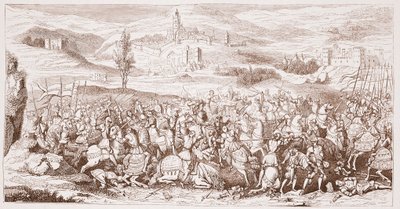 La Batalla de Spurs, del cuadro antiguo en posesión de la Sociedad Real de Antigüedades de English School