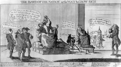 La alcahueta de la nación, o el camino para hacerse rico, publicado por Matthew Darly, 1757 de English School
