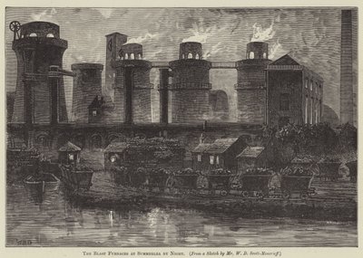 Los altos hornos de Summerlea de noche (grabado) de English School