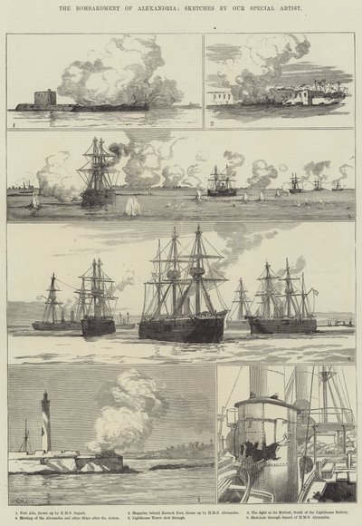 El bombardeo de Alejandría (grabado) de English School