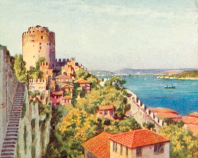 El Bósforo desde un fuerte turco (litografía en color) de English School