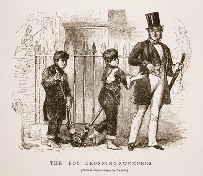 Los barrenderos de cruces de niños, ilustración de London Labour and London Poor de Henry Mayhew, pub. 1862 de English School