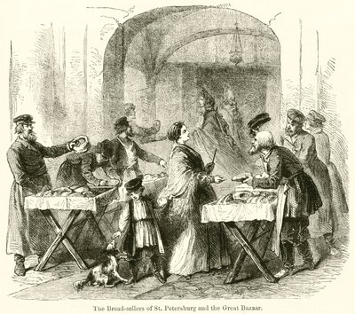 Los panaderos de San Petersburgo y el Gran Bazar (grabado) de English School