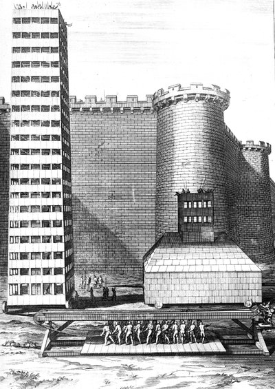 La torre de ladrillo y el músculo en el asedio de Marsella, ilustración de los Comentarios de César traducidos al inglés por William Duncan, publicado en 1753 de English School