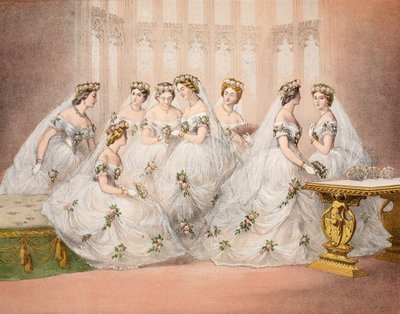 Las damas de honor, 10 de marzo de 1863, de A Memorial of the Marriage of Edward VII and Alexandra of Denmark, pub. 1864 de English School