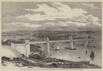 El puente tubular Britannia sobre el estrecho de Menai de English School
