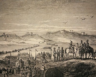 El ejército británico cruzando el río Sutlej de English School