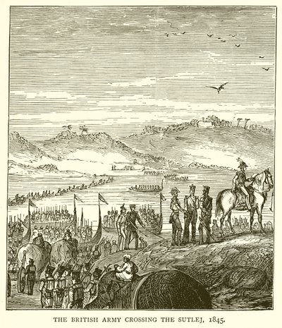 El ejército británico cruzando el Sutlej, 1845 de English School