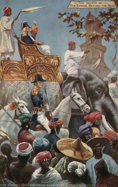 El ejército británico entrando en Singapur tras su cesión en 1824 de English School