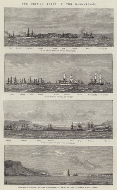 La flota británica en los Dardanelos (grabado) de English School