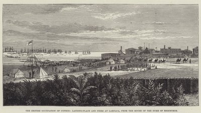 La ocupación británica de Chipre, lugar de desembarco y muelles en Larnaca, desde la Casa del Duque de Edimburgo de English School