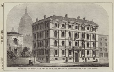 Casa de la Sociedad Bíblica Británica y Extranjera, New Earl Street, Blackfriars (grabado) de English School