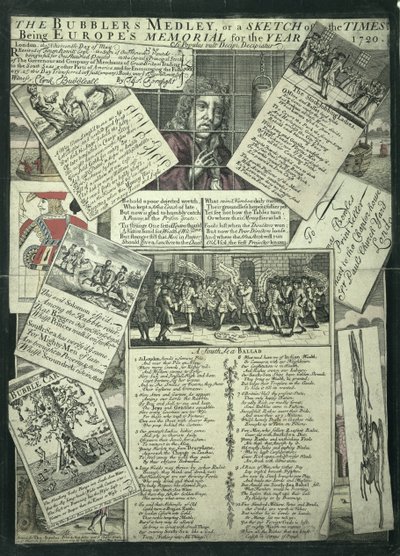 La Mezcla del Burbujero o un Boceto de los Tiempos siendo el Memorial de Europa para el Año 1720, grabado satírico de English School