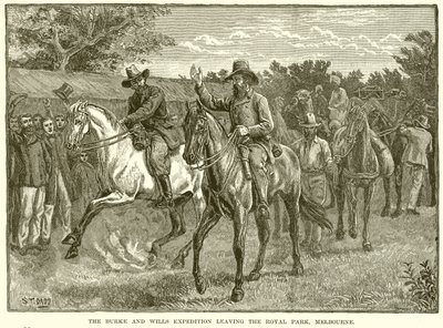 La expedición de Burke y Wills saliendo del Royal Park, Melbourne de English School