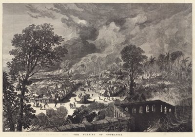 El incendio de Coomassie (grabado) de English School