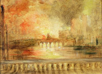 El incendio de las Casas del Parlamento, anteriormente atribuido a J.M.W. Turner (1775-1851) de English School