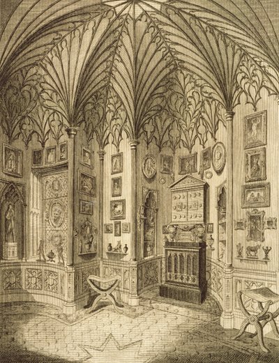 El gabinete, grabado por T. Morris, de Descripción de Strawberry Hill por Horace Walton, 1784 de English School