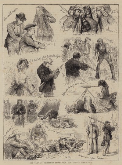 El campamento en Wimbledon, hojas del cuaderno de bocetos de nuestro artista de English School