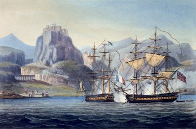 La captura del Var por el HMS Belle Poule frente a Corfú, 1809, de La Cronología Naval de Gran Bretaña, por J. Ralfe de English School