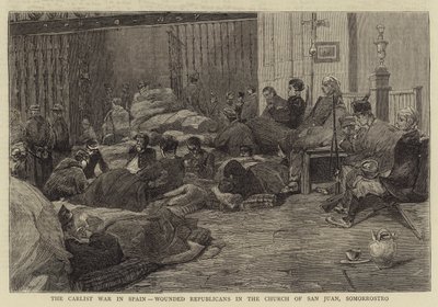 La Guerra Carlista en España, Republicanos Heridos en la Iglesia de San Juan, Somorrostro (grabado) de English School