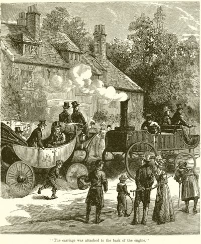 El carruaje estaba unido a la parte trasera de la locomotora de English School