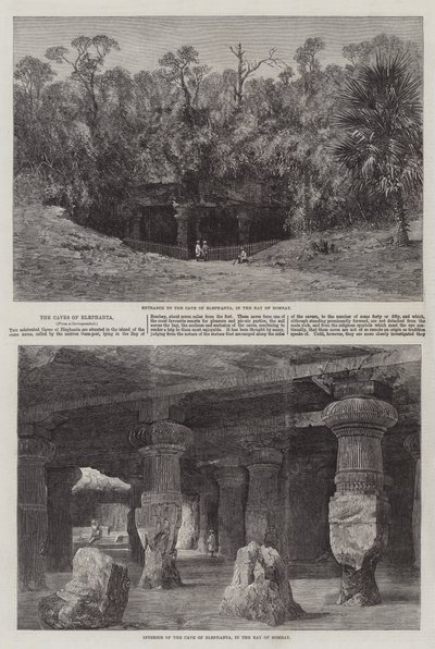 Las cuevas de Elephanta (grabado) de English School