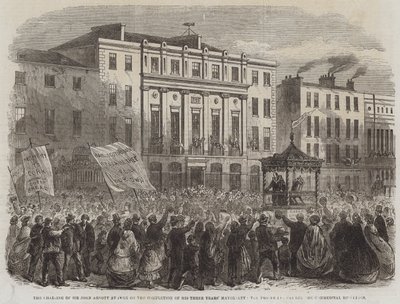 La Presidencia de Sir John Arnott en Cork al Completar sus Tres Años de Alcaldía, la Procesión pasando por los Edificios Comerciales (grabado) de English School
