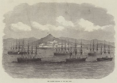 El escuadrón del canal en la bahía de Vigo, España (grabado) de English School