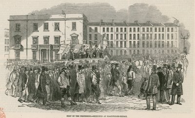 La reunión cartista en Kennington Common en 1848, parte de la procesión - dibujado en el puente de Blackfriars de English School