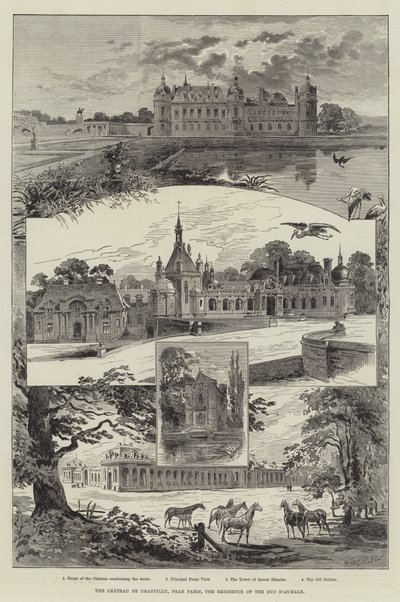El Chateau de Chantilly, cerca de París, la residencia del Duque de Aumale (grabado) de English School