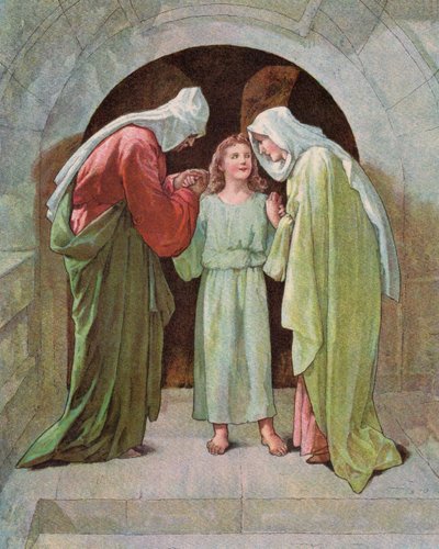 El Niño Jesús en el Templo (litografía en color) de English School