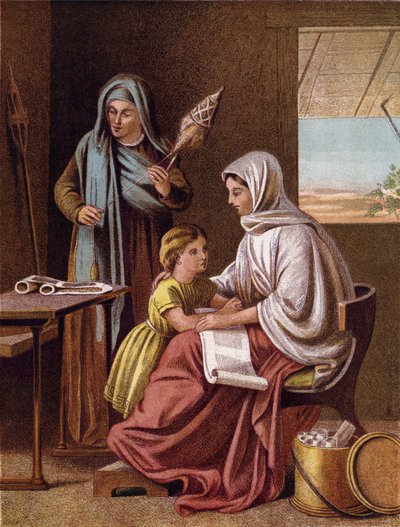 El niño Timoteo leyendo las Sagradas Escrituras de English School