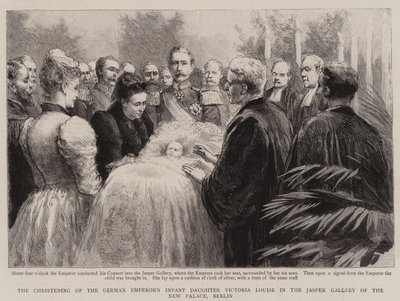El bautizo de la hija del emperador alemán Victoria Louise en la Galería de Jaspe del Nuevo Palacio, Berlín (grabado) de English School