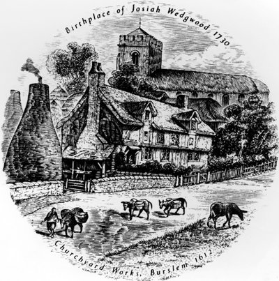 Las obras del cementerio y la Iglesia de San Juan, Burslem, siglo XIX de English School