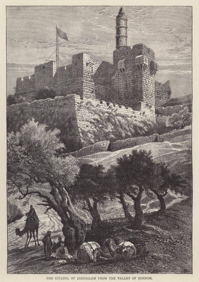 La Ciudadela de Jerusalén desde el Valle de Hinnom (grabado) de English School
