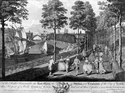 La ciudad de York, un noble paseo en terraza, grabado por Charles Grignon, 1756 de English School