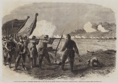 La Guerra Civil en América, Enfrentamiento entre el 71º de Nueva York y un regimiento de Alabama en la Batalla de Bull Run (grabado) de English School