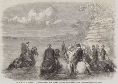 La Guerra Civil en América, "Mi Reconocimiento con el General Sickles en el Potomac" (grabado) de English School