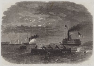 La Guerra Civil en América, cortando una Galería de Despacho Confederada en el Potomac cerca de Freestone Point (grabado) de English School
