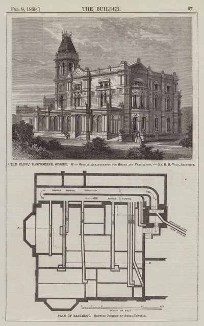 "El Acantilado", Eastbourne, Sussex, con Arreglos Especiales para Humo y Ventilación (grabado) de English School