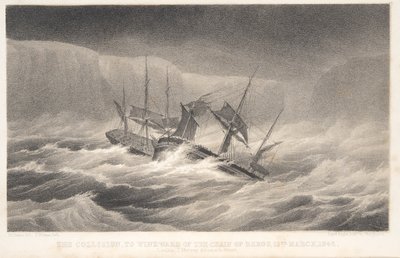 La colisión, del Voyage of Discovery and Research in th Southern and Antarctic Regions del capitán Sir James Clark Ross, pub. 1847 (grabado) de English School